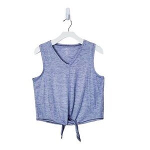 APANA Womens Tank Small Muscle Crop Tie Waist V-Neck Spade Dye Purple Gray Gym